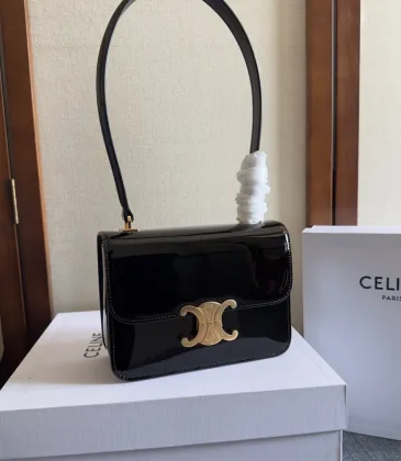 Chic Black Patent Leather Celine Handbag With Signature Gold Hardware For Fashionistas size:18×13×6cm #A54348