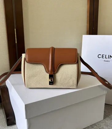 Stylish Celine Beige Canvas And Brown Leather Crossbody Bag For Fashion Lovers size:18×12×6cm #A54347