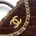 Chanel Burgundy Quilted Velvet Handbag With Top Handle And Gold Chain Strap size:11×20×8cm #A54387