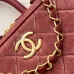 Chanel Burgundy Quilted Velvet Handbag With Top Handle And Gold Chain Strap size:11×20×8cm #A54387