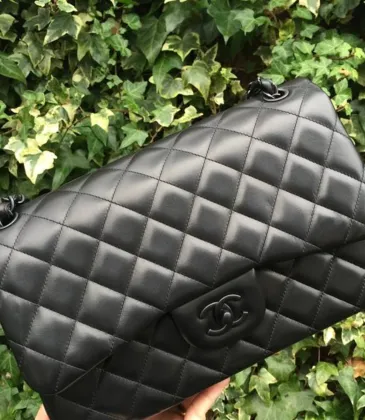 Chanel Classic Quilted Black Leather Shoulder Bag with Signature Logo  #A54319