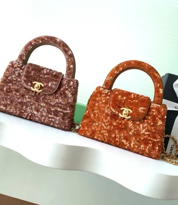 Chanel Sequined Top Handle Bags In Brown And Orange With Signature CC Logo size:13×19×7cm #A54383