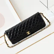 Chanel Lambskin Clutch Bag Rectangle Crossbody Gold-Tone Hardware Designer Handbag  #A49222