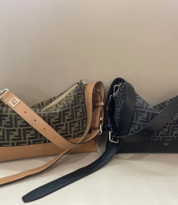 Fendi Brown And Beige FF Logo Jacquard Fabric Shoulder Bag With Leather Trims size:34×22 #A54307