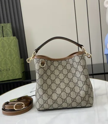 Gucci GG Emblem small bucket bag in beige and dark brown fabric #A50999