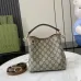 Gucci GG Emblem small bucket bag in beige and dark brown fabric #A50999