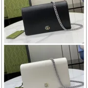 Gucci Black Textured Leather GG Marmont Mini Chain Bag size:20×12×4cm #A54063