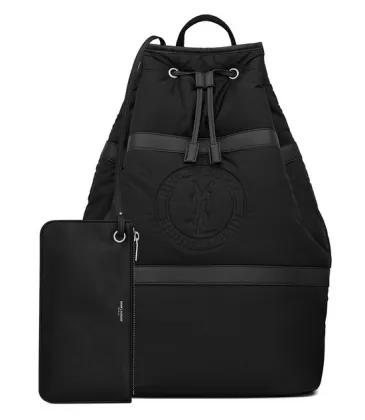 Yves Saint Laurent Black Nylon Drawstring Backpack With Leather Accents And Functional Design size:31×49×25 #A54316