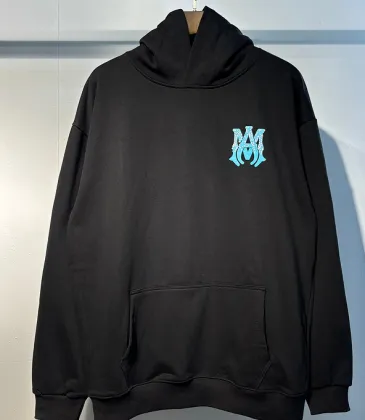 AMIRI Black Hoodie With Glittery Blue Back Logo And Brand Details #A54287