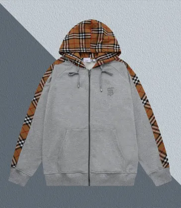 Gray Burberry Hoodie With Checkered Pattern Sleeves And Hood Iconic Fashion Design #A54373