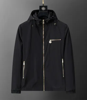 Versace Men's Hooded Windbreaker Jacket Stylish Black Outerwear with Gold Tone Zippers #A54303