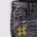 AMIRI Distressed Gray Jeans With Colorful Embroidered Patterns And Unique Ripped Details #A54414
