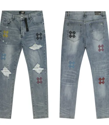 AMIRI Distressed Gray Jeans With Colorful Embroidered Patterns And Unique Ripped Details #A54414