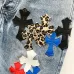 Chrome Hearts Inspired Blue Denim Jeans With Colorful Cross Patches For Edgy Fashion #A54279