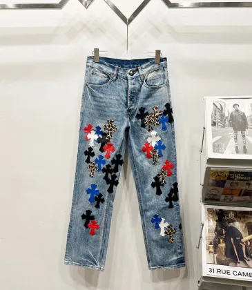 Chrome Hearts Inspired Blue Denim Jeans With Colorful Cross Patches For Edgy Fashion #A54279