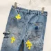 Chrome Hearts Style Blue Denim Jeans With Yellow Cross Patches For Bold Street Fashion #A54278