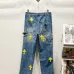Chrome Hearts Style Blue Denim Jeans With Yellow Cross Patches For Bold Street Fashion #A54278