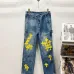 Chrome Hearts Style Blue Denim Jeans With Yellow Cross Patches For Bold Street Fashion #A54278