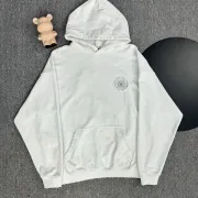 Chrome Hearts White/Black/Blue Hoodie with Bold Black Cross Flower Embroidery Design #A54265