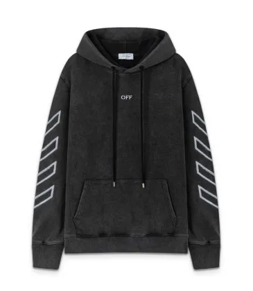 Off - White Washed Black Hoodie With Signature Diagonal Stripes And OFF Logo #A54329