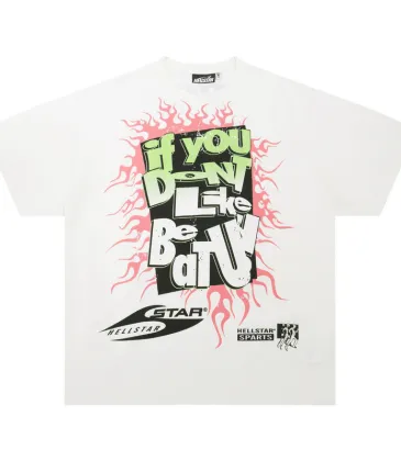 HELLSTAR White T - Shirt With Bold Flaming Graphic And Slogan Print Design #A54399