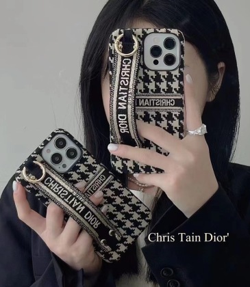 Christian Dior iPhone 13/ Phone 13 Pro /Phone 13 Pro Max /Phone 12 / 11 Fabric Embroidered Wrist Strap Half Case #999925251
