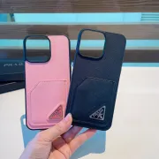 Prada Saffiano Leather iPhone Cases With Card Slot And Triangle Logo #A40733