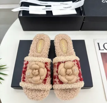 Chanel shoes for Women's Camellia Platform Slippers Heel Height:4cm #A54029