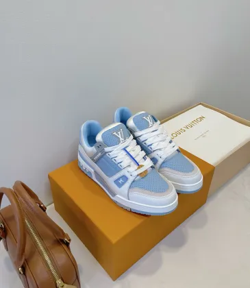 Louis Vuitton Light Blue White Couples Low Top Sneakers #A54336