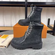 Louis Vuitton x Timberland  Black Monogram Leather Boots for Louis Vuitton Unisex Shoes 3.5CM #A44155