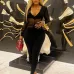 Deep V Neck Gauze Patch Black Jumpsuit 