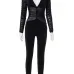 Deep V Neck Gauze Patch Black Jumpsuit 