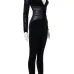 Deep V Neck Gauze Patch Black Jumpsuit 