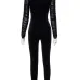 Deep V Neck Gauze Patch Black Jumpsuit 