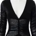 Deep V Neck Gauze Patch Black Jumpsuit 