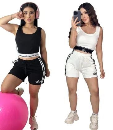 ALO Yoga Inspired Crop Tank &amp; Shorts Set - Athletic Lounge Wear #A54156