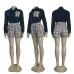 Chic Burberry Inspired Plaid Check Shirt &amp; Shorts Matching Set - Women's Elegant Two-Piece Summer Outfit with Classic Design #A54159