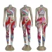 Vibrant Gucci Inspired Abstract Print Sports Bra &amp; Leggings Set - Women's High-Fashion Activewear Ensemble for Bold Style #A54160