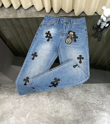 Chrome Women's Hearts classic blue black leather jeans #A48738